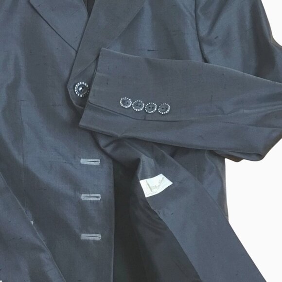 VTG ALGO COUTURE Switzerland Silk Blazer Pants Suit Gray 2pc 80s Power Suit Sz 8 - Picture 7 of 13